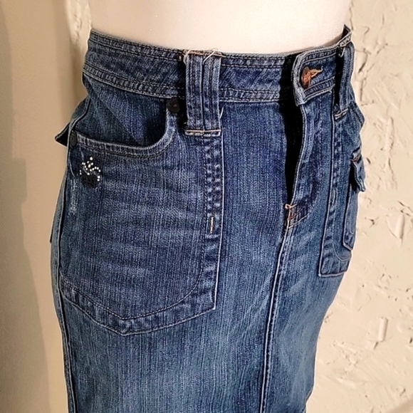 Candie's Vintage Skirt Pencil Midi Denim Blue Jean Y2K 90s Pockets Slit Junior 7 - Picture 4 of 16